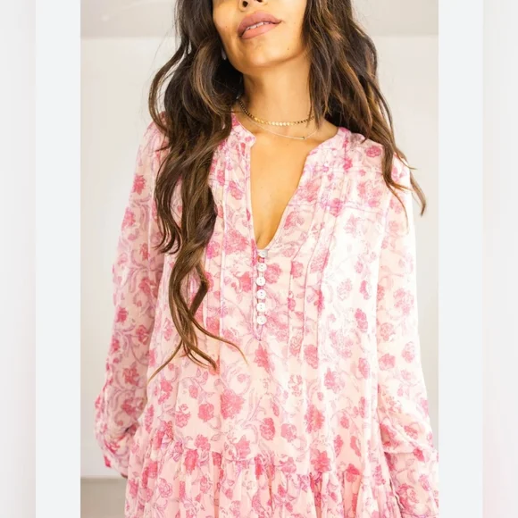 Free people pink floral Women's See Ot through maxi Dress xs NWT - Picture 3 of 14